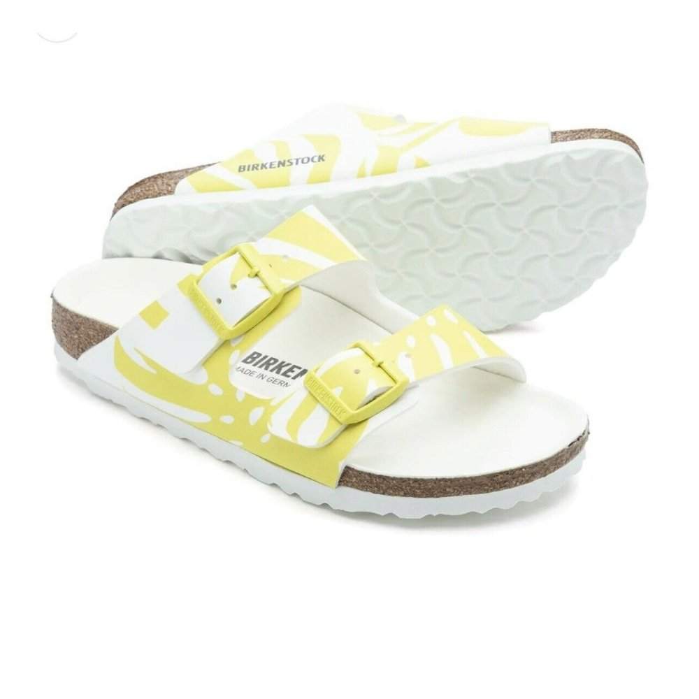 NEW WOMENS SIZE 6 BIRKENSTOCK ARIZONA BF MONSTERA WHITE/LIME SOUR NARROW FIT